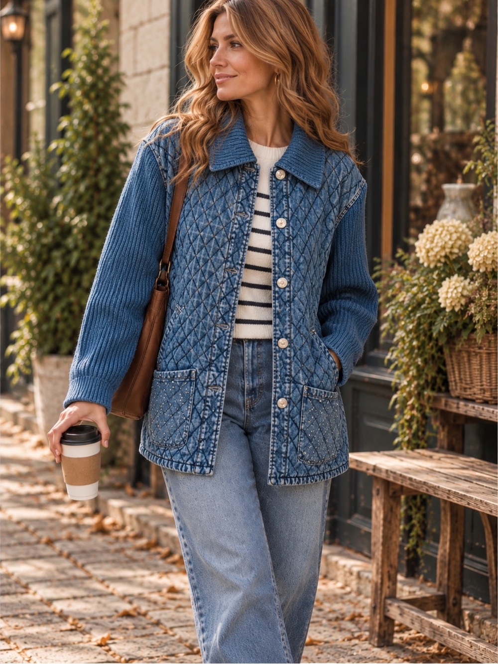 Vintage Lafeiβ’nier Quilted Denim Knit Jacket Small/8 | Cotton Blend